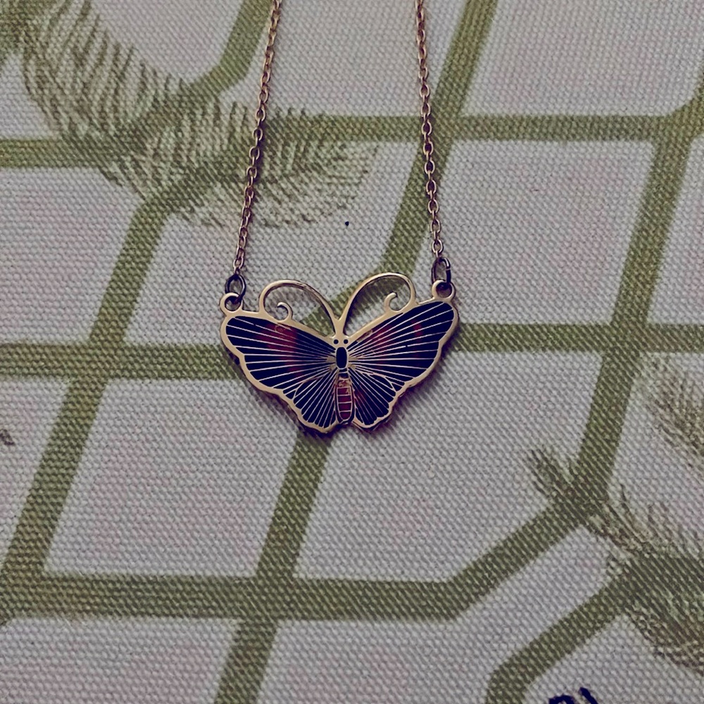New old stock enamel butterfly necklace